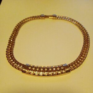 Swarovski Signed Vintage 1980s Modern Gold Collar Necklace With Rhinestones ,New